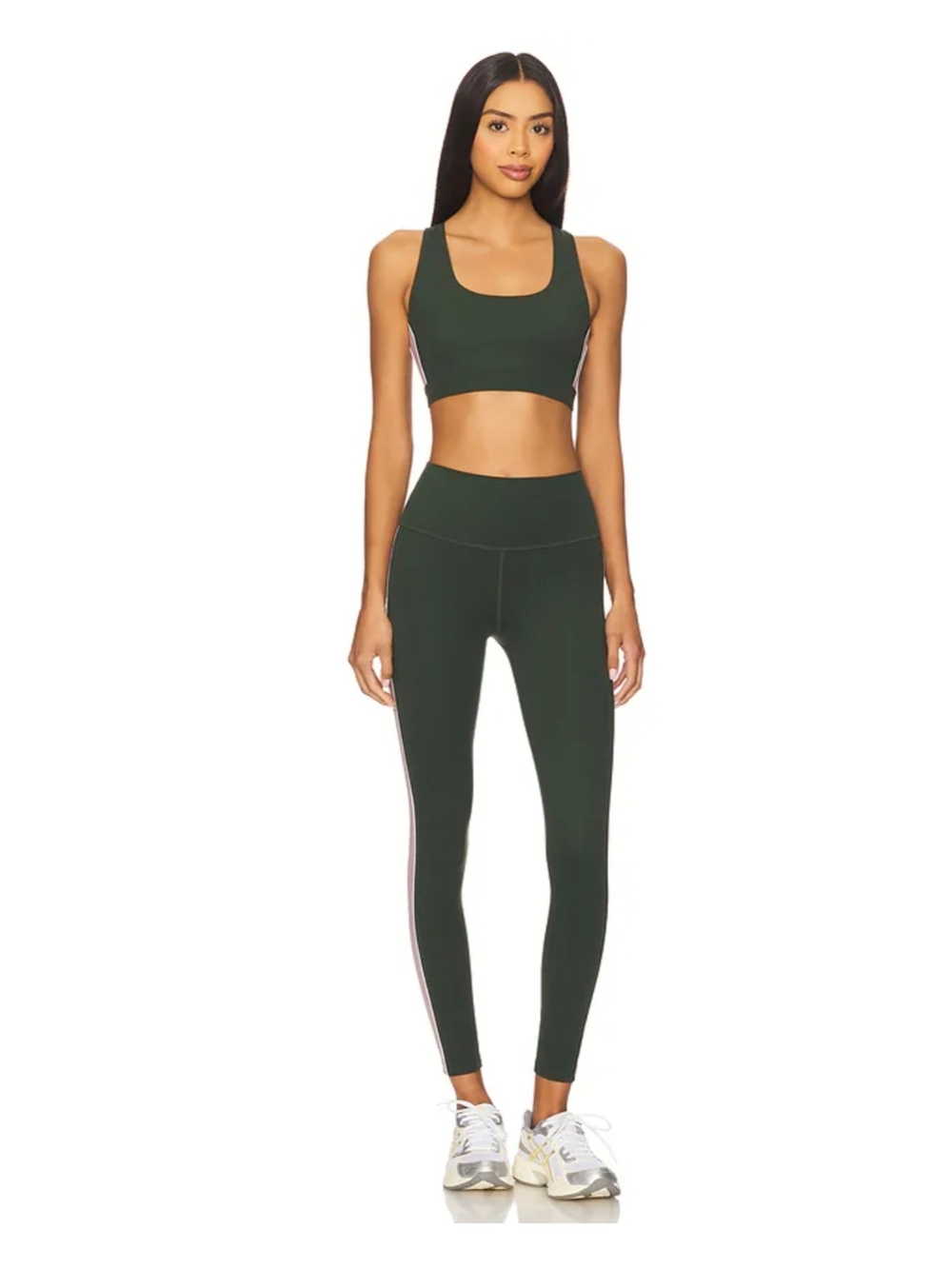 NWT Splits59 Women’s Dark Green Sports Bra and Legging Set W/Pink Side Stripe